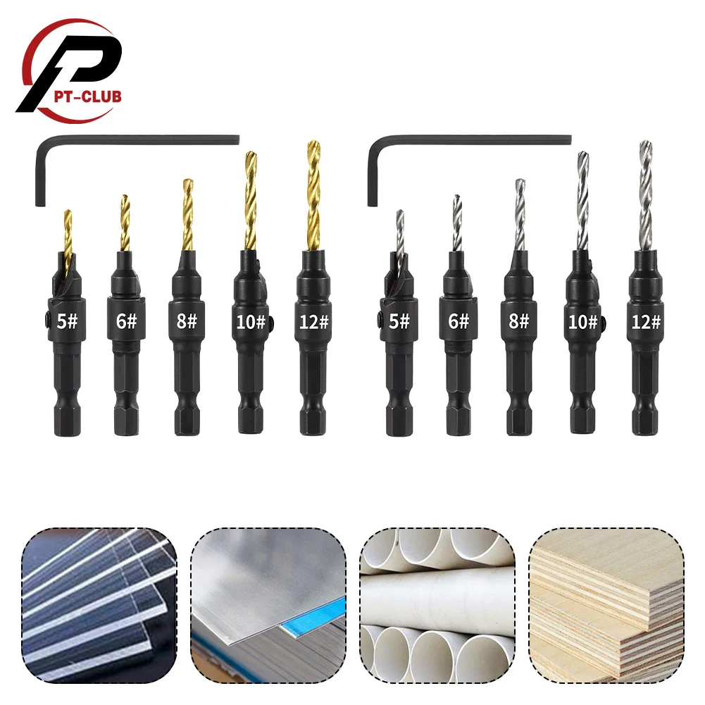 Набор сверл с зенковкой по дереву Максимальный крутящий момент 5 шт. Регулируемая