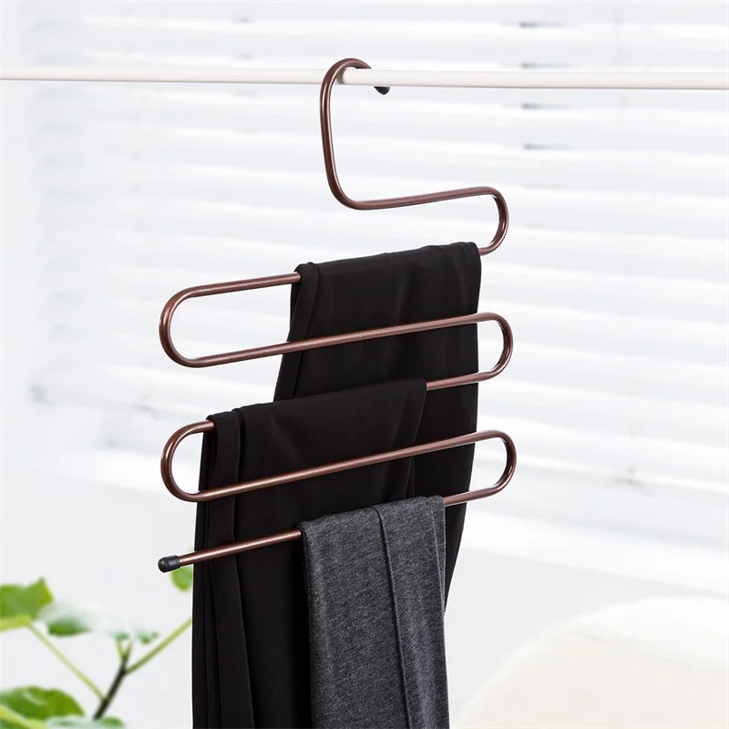

5Layers S Shape Clothes Hangers Pants Scarf Storage Metal Drying Rack Multi-Functional Home Wardrobe Storage Magic Organization