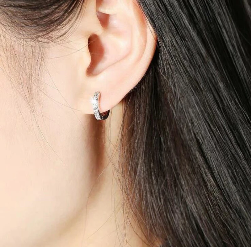 

925 Sterling Silver Hypoallergenic Earring Sparkling Single Row Zircon Stud Earring For Women brincos oorbellen pendientes EH91