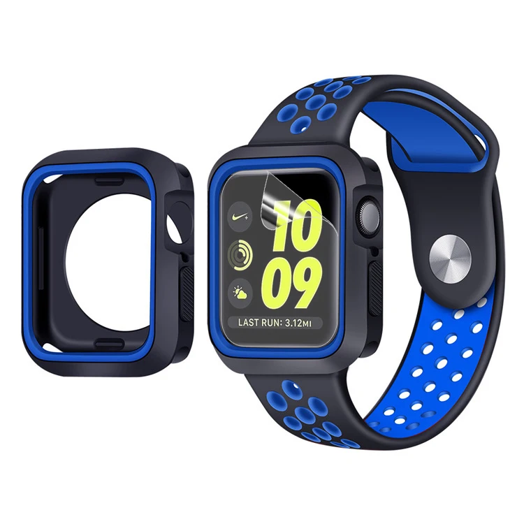 Black Blue Стильный защитный чехол-накладка для iWatch 3 2 1 38 мм 42 мм аксессуары для протектора экрана ремешок для Apple Watch 4 5 40 мм 44 мм - Цвет: Black Blue