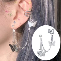 fashion butterfly clip earrings ear hook stainless steel ear clips double pierced tassel earrings women girls jewelry wholesale