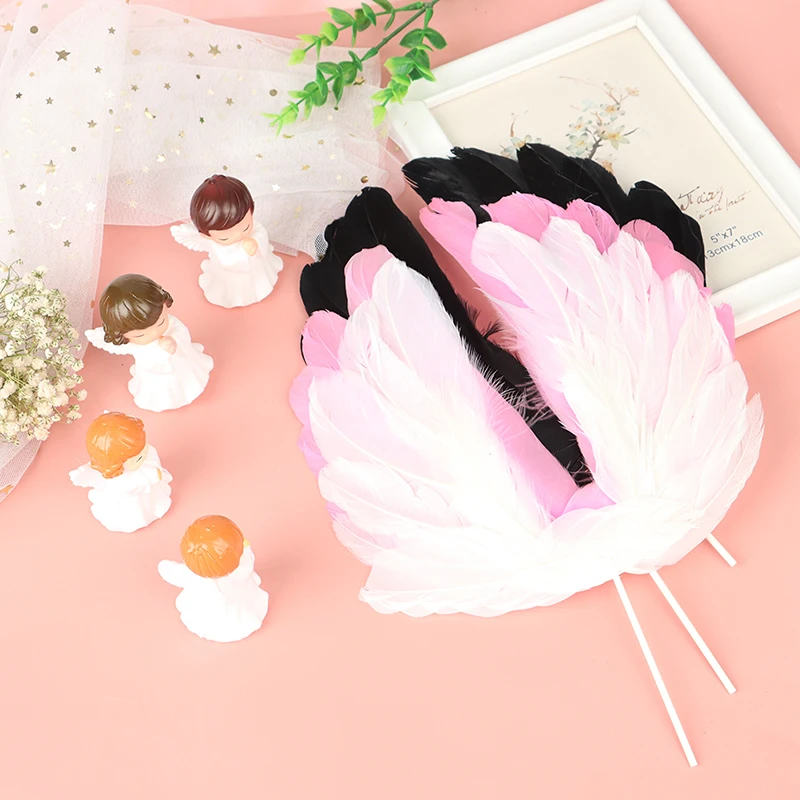 1Pcs Angel Feather Wing Flag Cake Toppers For Wedding Birthday Party Baking Dessert Valentine's Day Cake Top Decoration Supplies