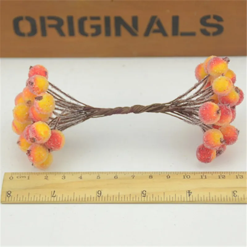 

Mini Double Heads Fake Fruit Artificial Glass Berries Pomegranate Red Cherry Bouquet Stamen Christmas Decorative DIY Accessories