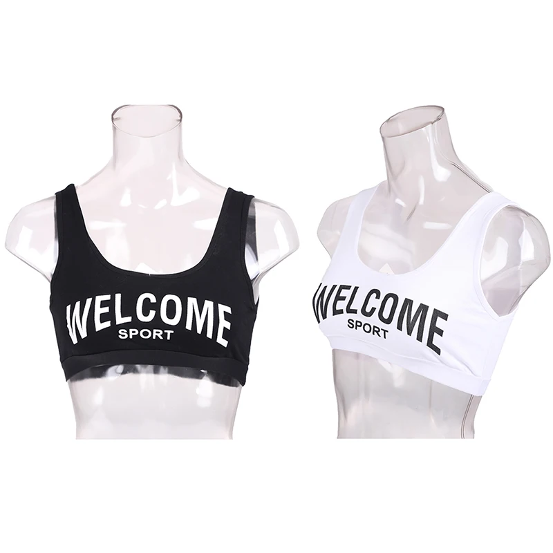 

Kids Cotton Sports Training Bra Underwear Solid Color Letters Printed Scoop Neckline Teenage Puberty Girl Wireless Bralette Ves