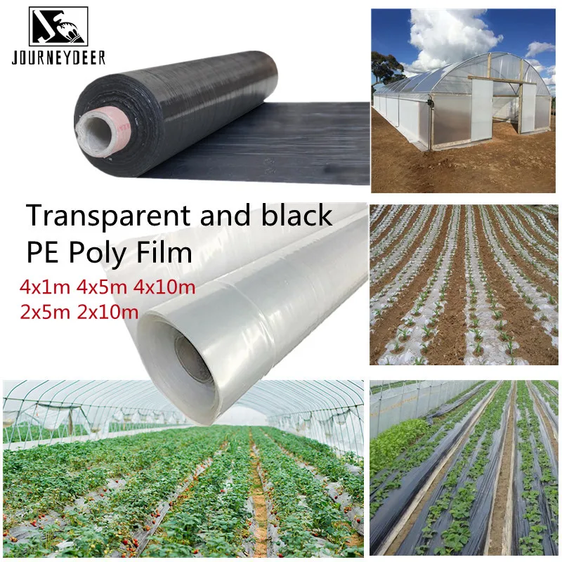 

Transparent and black Plastic Greenhouse Poly Film 4x1m/4x5m/4x10m Garden Greenhouse Film Polytunnel Hot House Cover Various L
