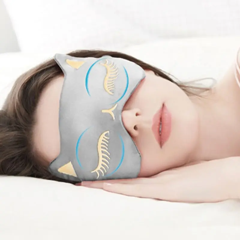 Cute Cat Eyelashes Embroidered Sleeping Eye Mask Women Girls Adjustable Strap Ice Gel Cold Pack Cool Compress Blindfold Eyeshade | Красота и