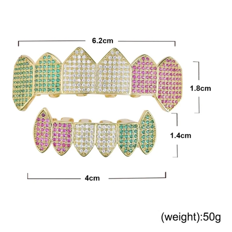 Хип-хоп многоцветные зубные колпачки Fang с фианитом сверху и снизу набор грилей