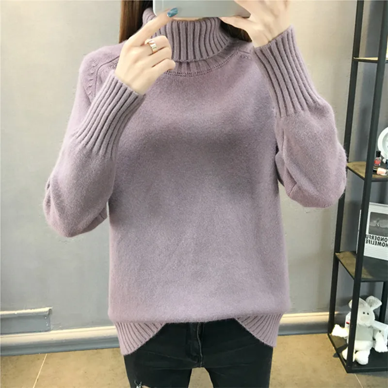 Осенне-зимний вязаный свитер с высоким воротом Женский пуловер Модные свободные