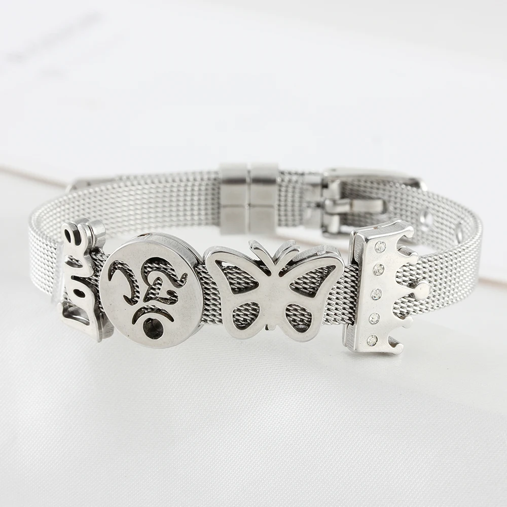 

Stainless Steel Fashion Luxury Jewelry Bracelet with Butterfly Crown Accessories Bracelet Party Holiday Gift Wholesale