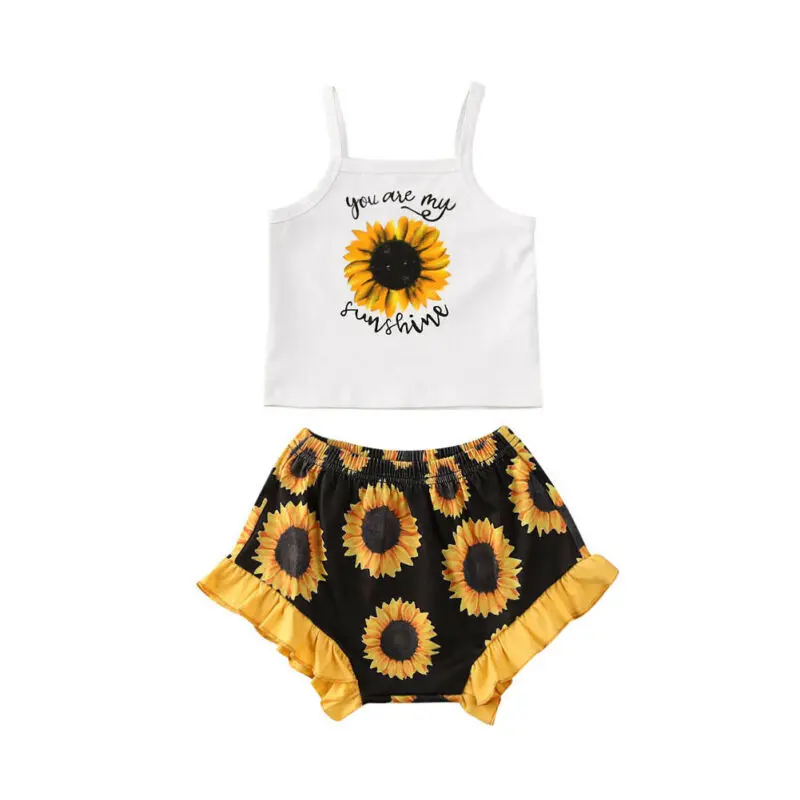

AA 2020 Summer Set Toddler Baby Kids Girls Clothes Crop Tops Sunflower Shorts Pants Outfits Sets