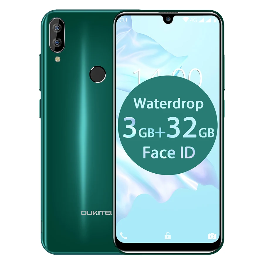 Green OUKITEL C16 Pro 5,71 ''Android 9,0 19:9 MT6761P 3 ГБ 32 ГБ смартфон отпечаток пальца Лицо ID капля экран 5 В/1A 4G мобильный телефон - Цвет: Green