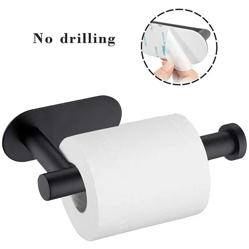 

No-Drill Toilet Roll Paper Holder Stainless Steel Self Adhesive Tissue Towel Holders Bathroom Wall Mount Paper Rack Home Tool