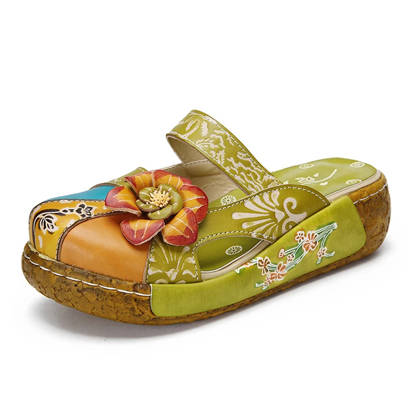 Летние босоножки Обувь из натуральной кожи Женские на платформе и толстом