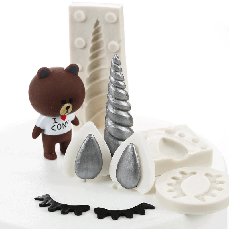 Единорог Рог ресницы в форме ушей силиконовая форма для торта Sugarcraft Gumpaste