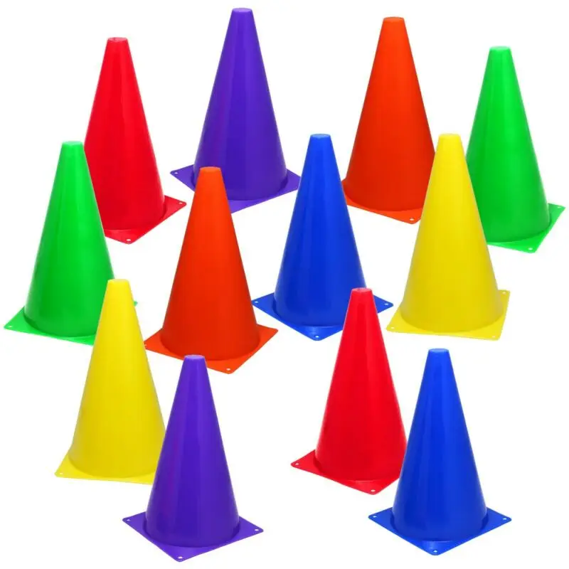 

12 Assorted Color 9" Cones Train Like a Champion Soccer Football Agility Traffic