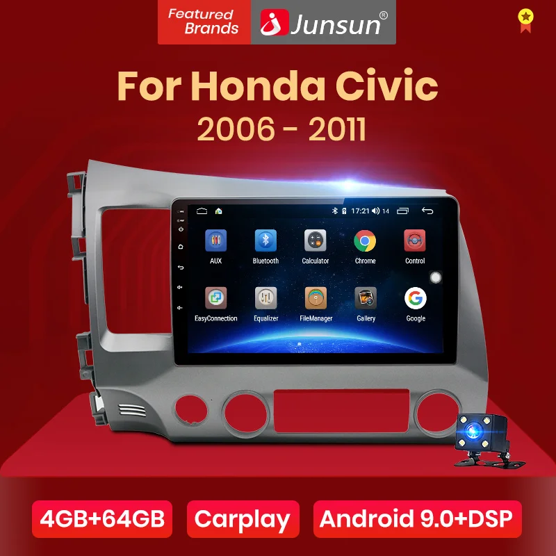 Junsun V1 pro 4G + 64G CarPlay Android 9 0 DSP для Honda Civic 2006 2011 Автомобильный Радио Мультимедийный