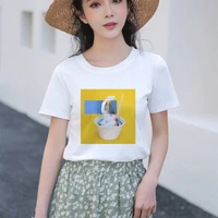 new women tshirts picture puzzle kawaii funny printing series short sleeved t shirt streetwear white tshirt for lady casual top