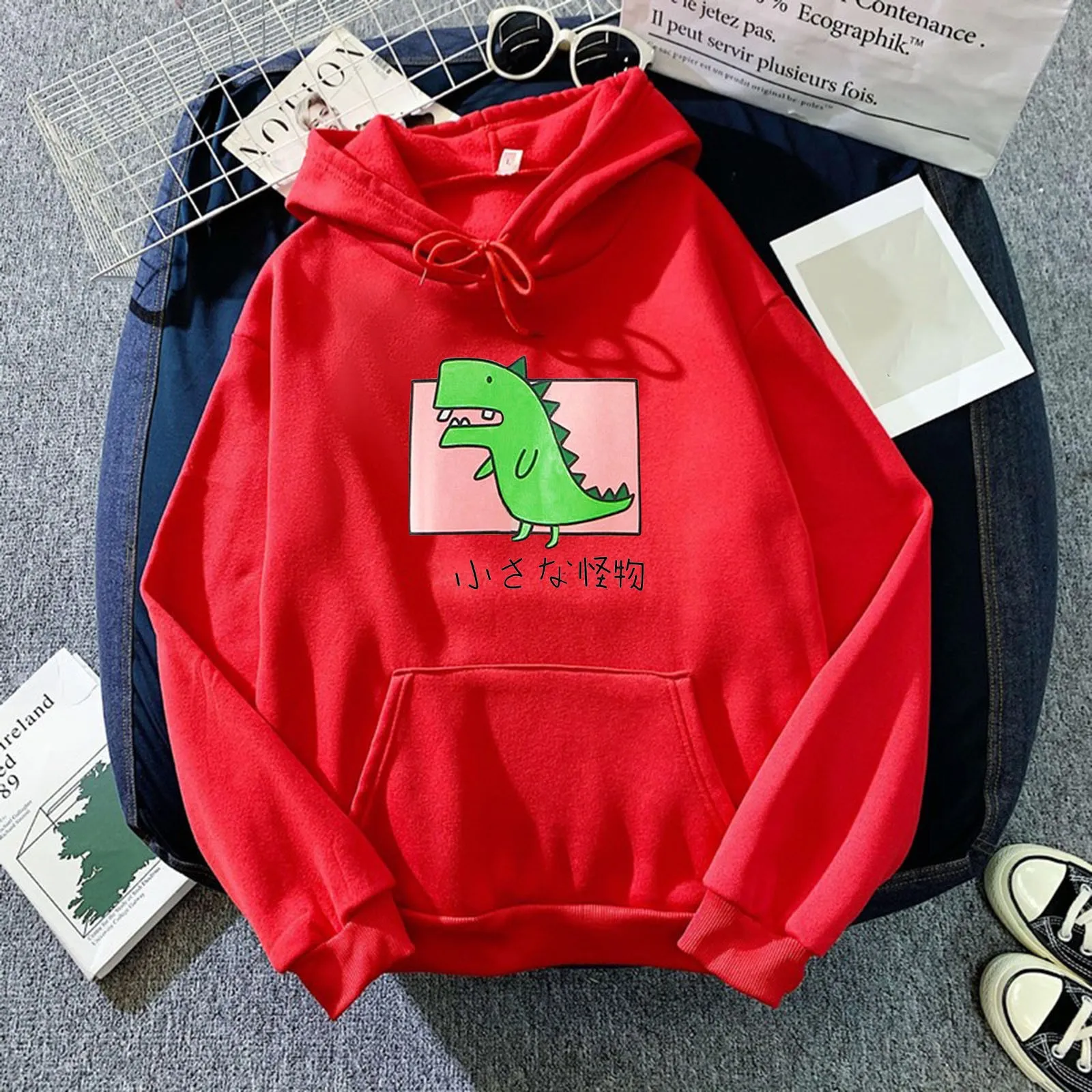 Koean Style 2021Women's kawaii anime Print Long-sleeved Sweatshirt  Casual aesthetic Pullover худи оверсайз