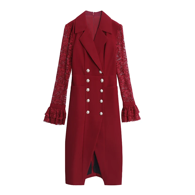 Женское платье в стиле пэчворк офисное большого размера с двубортным кружевным