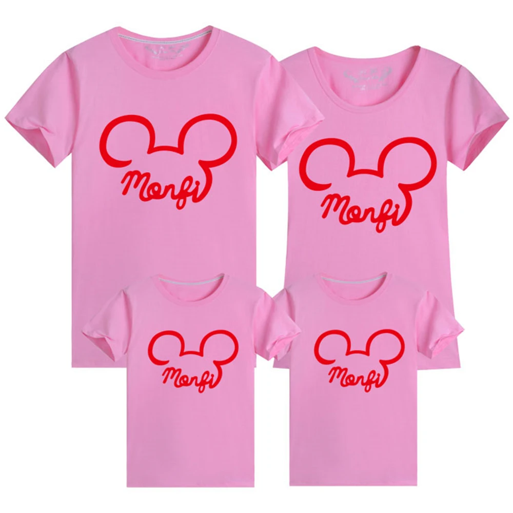Mickey Mouse Head Printed T Shirts Summer Short Sleeve O-neck Tshirts Cotton Baby Kids Clothes Harajuku Family Matching Outfits | Мать и