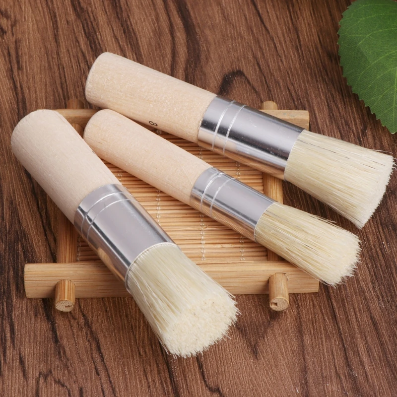 3Pcs Wooden Stencil Brush Bristle Brushes Acrylic Watercolor Oil Painting Dropshipping