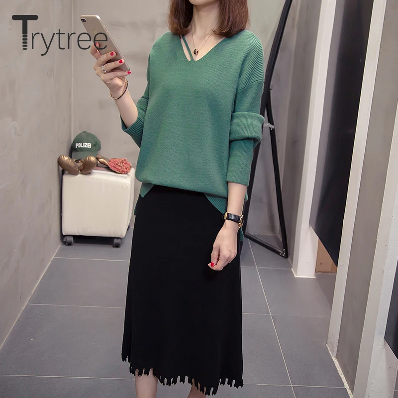 Женский комплект из двух предметов Trytree повседневный однотонный Свободный Топ с