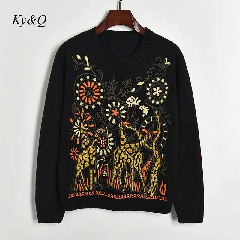 2020 Brand Design Winter Women Luxury Pullover Little Bee Peacock Figure Embroidery Long Sleeve Vintage Sweater Outwear Clothing | Женская