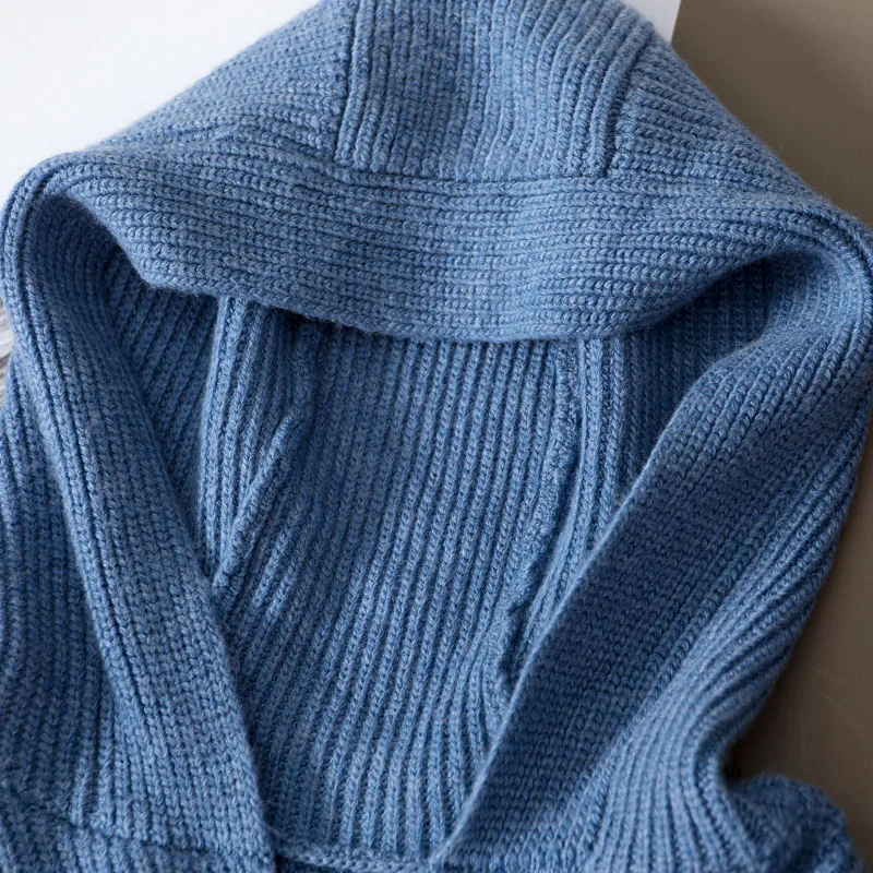 30% Wool + 45% Cashmere warm Knit Suits hooded cashmere woolen Sweater + Mink Cashmere Trousers Brilliant Two-pieces sets F410