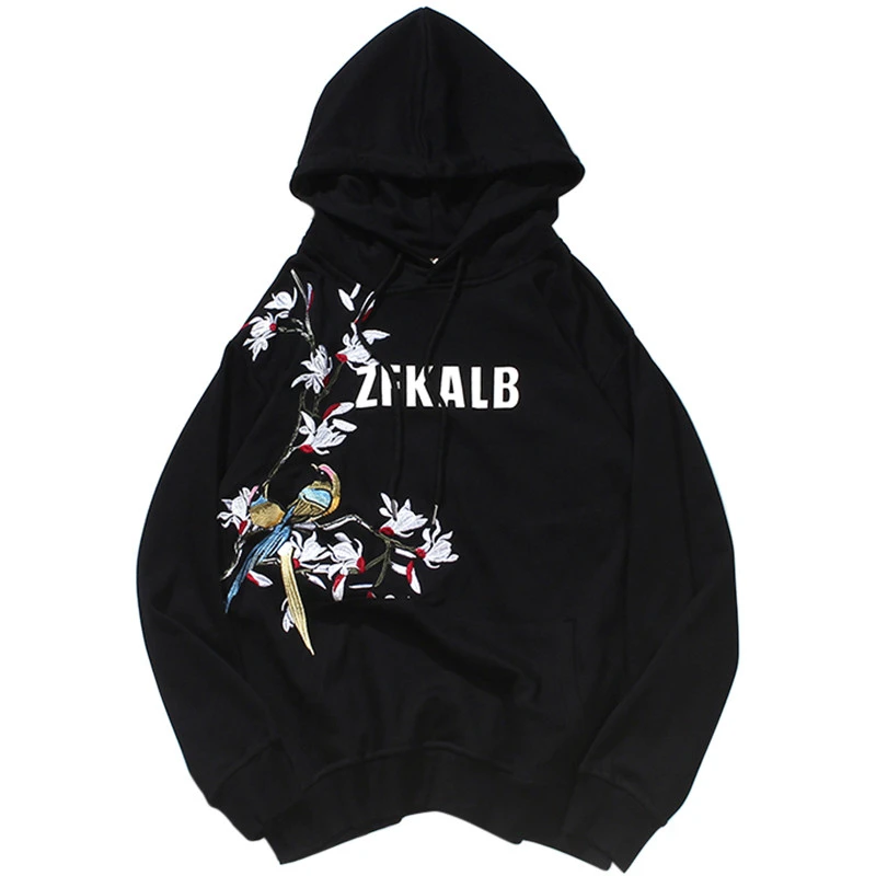 Толстовка с капюшоном вышивкой радужные птицы в цветочек японский Harajuku