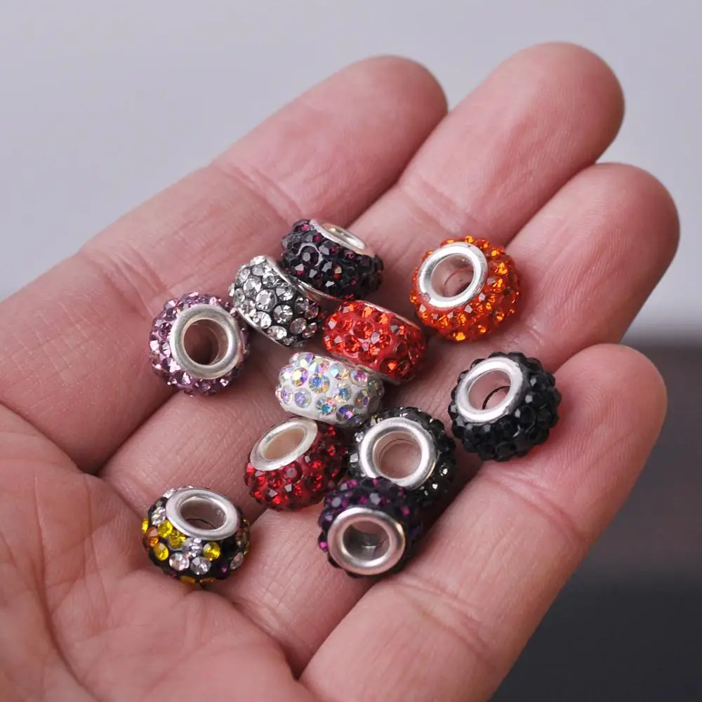 10pcs 12mm Round Clay Rhinestones Big Hole Beads for Jewelry Making European Charms Bracelet DIY | Украшения и аксессуары