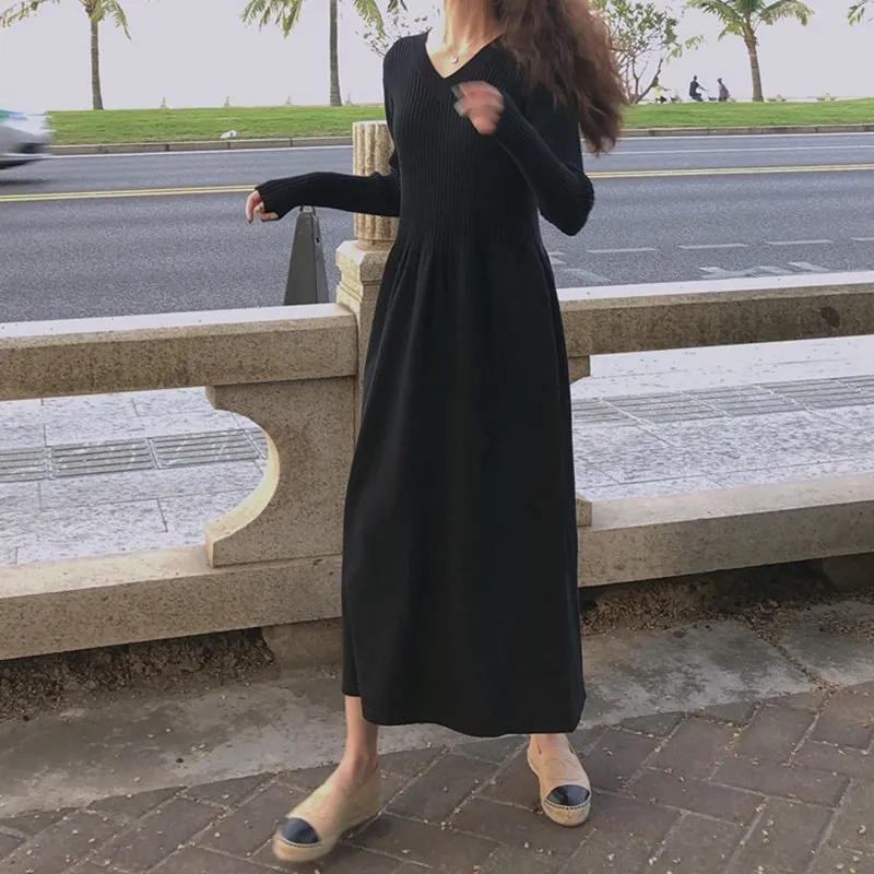 

New women's white knitted sweater dress autumn winter 2020 women dresses summer 2020 A-Line Vintage Cotton