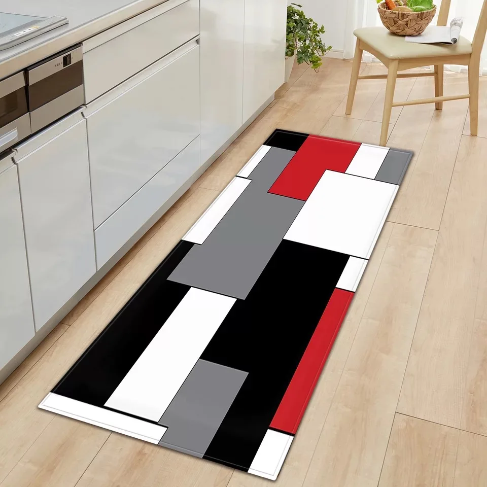 

Entrance Doormat 3D Geometry Pattern Kitchen Mat Long Strip Bedroom Home Floor Decor Living Room Carpet Bathroom Non-Slip Rug