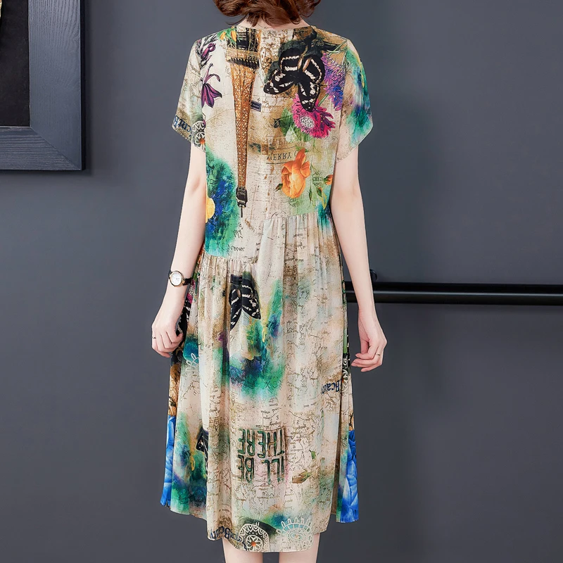 

2021 Vintage Korea Floral Chiffon Beach Midi Dresses Summer Casual 4XL Plus Size Women's Sundress Elegant Bodycon Party Vestidos