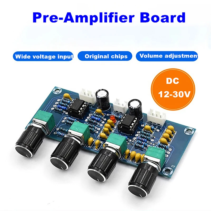 

NE5532 DC Tone Amplifier Board Treble Bass Adjusting Preamp Pre-Amp Dual Channel Pre-Amplifier Board XH-A901