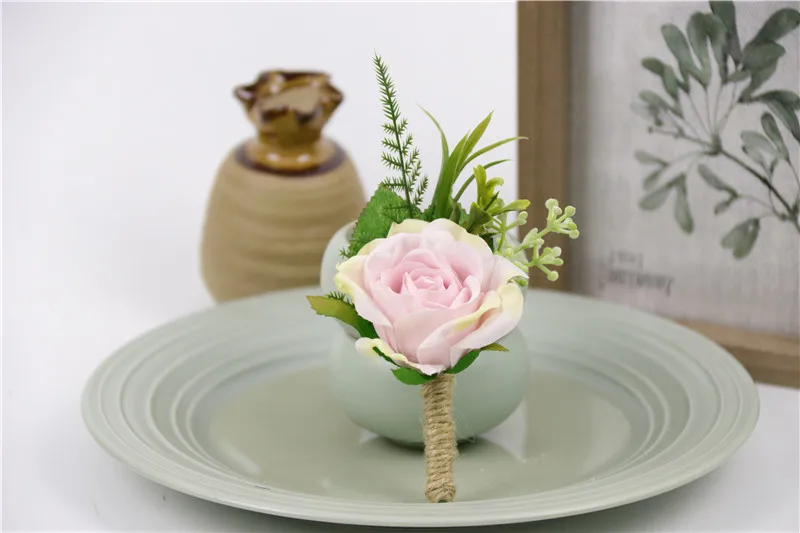 P Boutonniere YO CHO Свадебный планировщик розы Искусственный шелк цветок на запястье корсаж браслет жених бутоньерка белый свадебный для мужчин свадебные цветы - Цвет: P Boutonniere