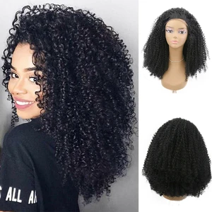 AIMEYA Black Bob Kinky Curly Synthetic Lace Front Wig for Black Women High Temperature Deep Wave Lace Wigs Half Handed Tied AIMEYA Black Bob Kinky Curly Synthetic Lace Front Wig for Black Women High Temperature Deep Wave Lace Wigs Half Handed Tied