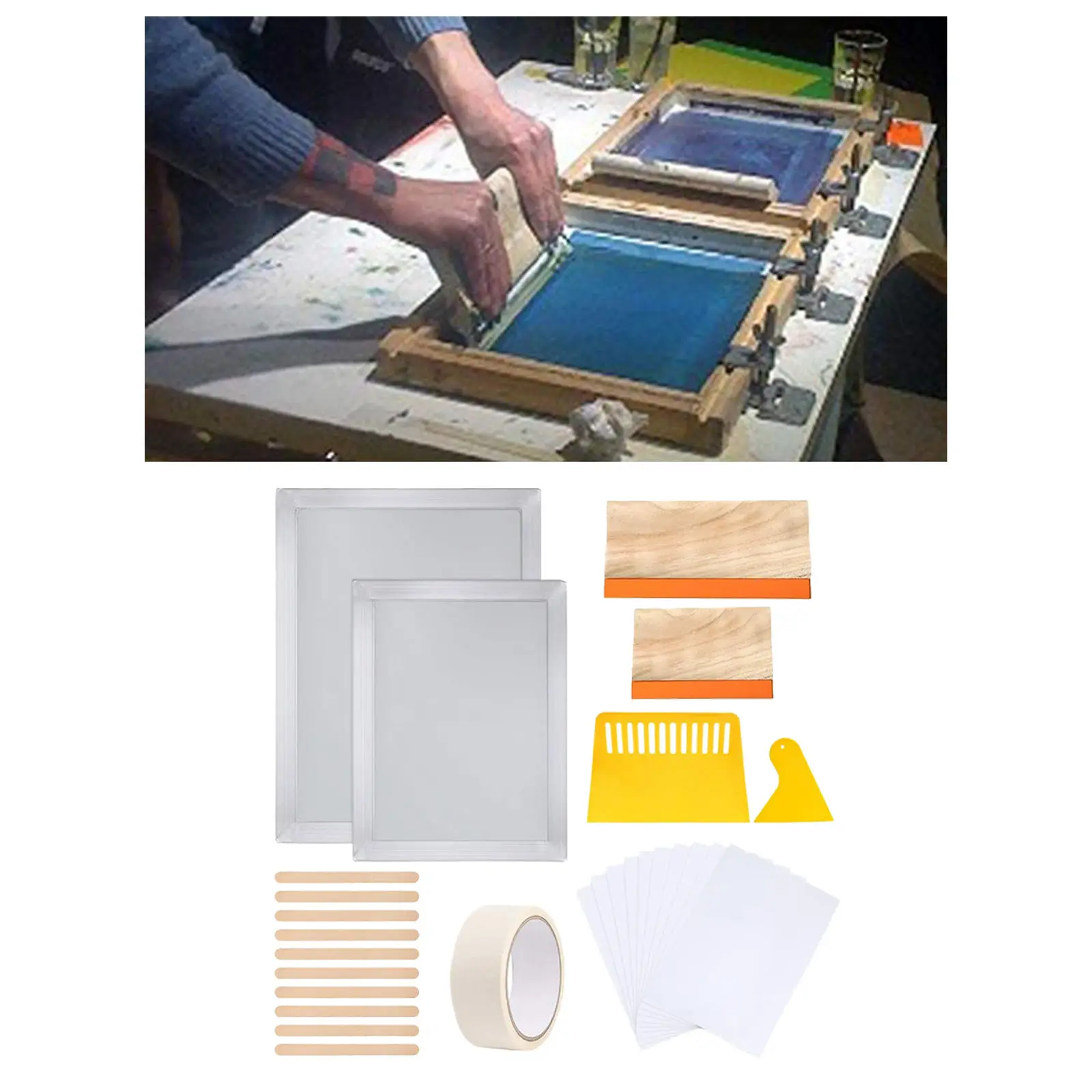

27x Screen Printing Starter kit Wood Silk Screen Printing Frame with Squeegees Tool for DIY T-shirts Clothes Bags