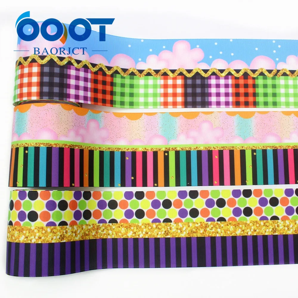 

OOOT BAORJCT I-19912-2166,75mm 10yards Cartoon Geometric lattice grosgrain Ribbons,tape crafts,bow cap DIY accessories