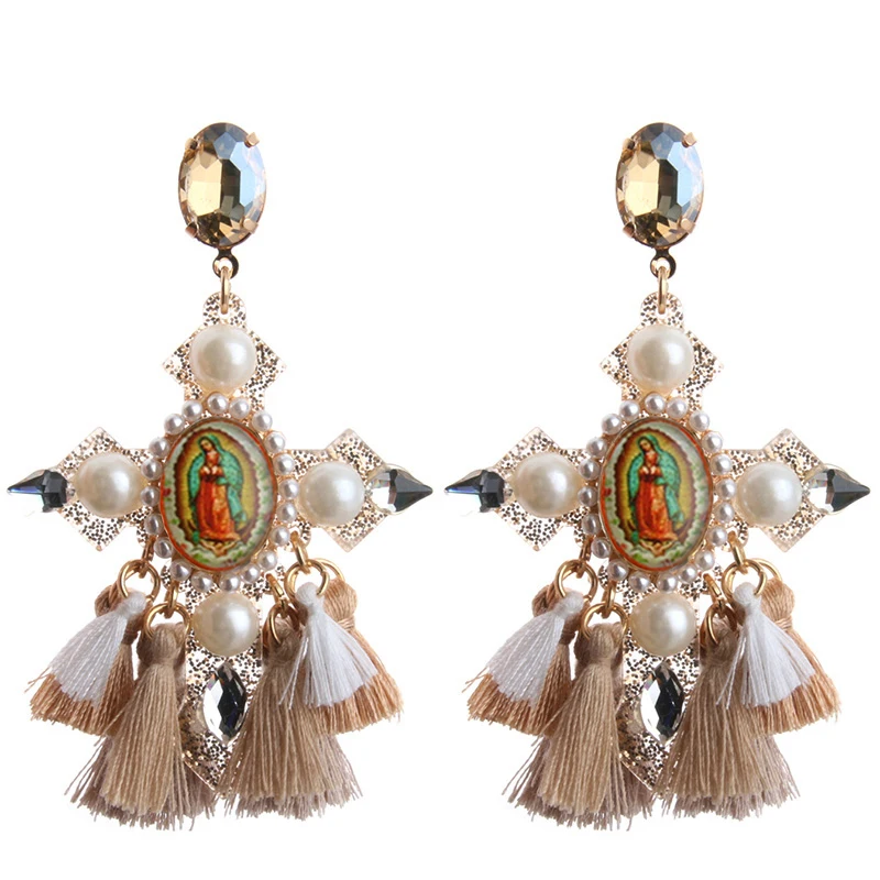 NeeFu WoFu Drop Cross Earrings Bohemia exaggeration Tassel Crystal Big Earring Large Long Brinco Ear Oorbellen Christmas Gift | Украшения и