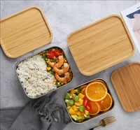 bamboo stainless steel bento lunch box for adult 1400ml metal food storage container eco high quality wood lunch boxes for kids
