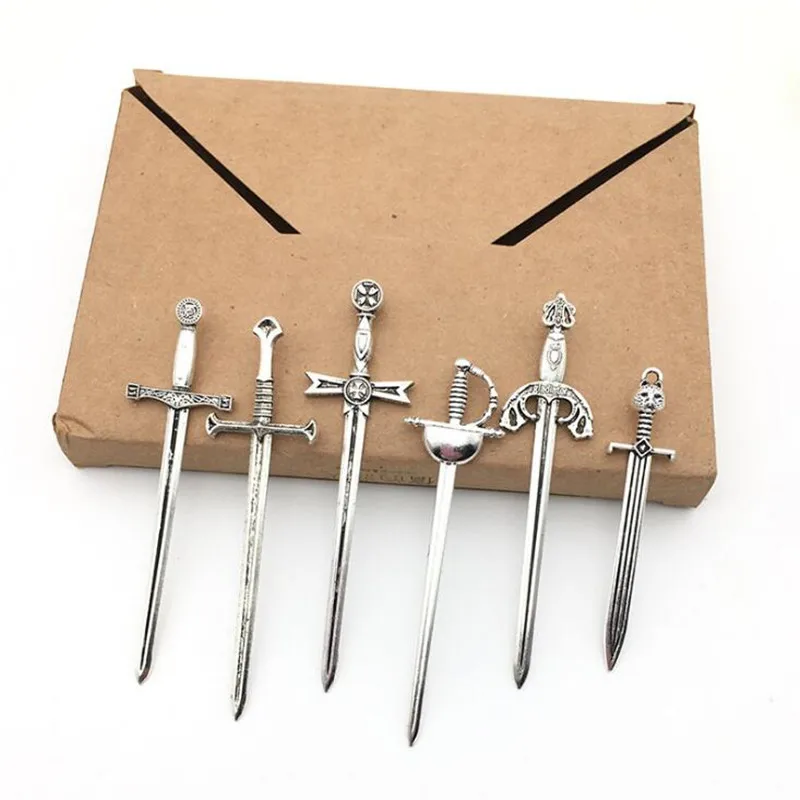6 шт./пакет винтажный металлический нож меч ограждение Подвески DIY модные аксессуары Подвески для изготовления ювелирных изделий серьги браслет - Окраска металла: mixed shapes