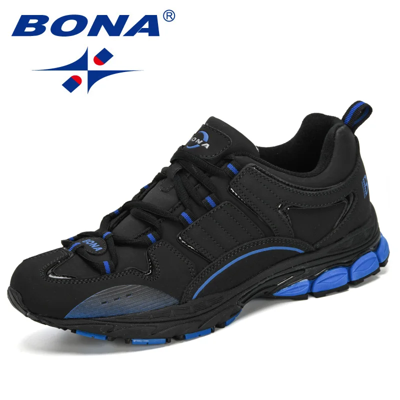 Charcoal grey Rblue BONA/Новинка года; дизайнерская мужская спортивная обувь для бега; Мужская Спортивная обувь; мужские кроссовки - Цвет: Charcoal grey Rblue