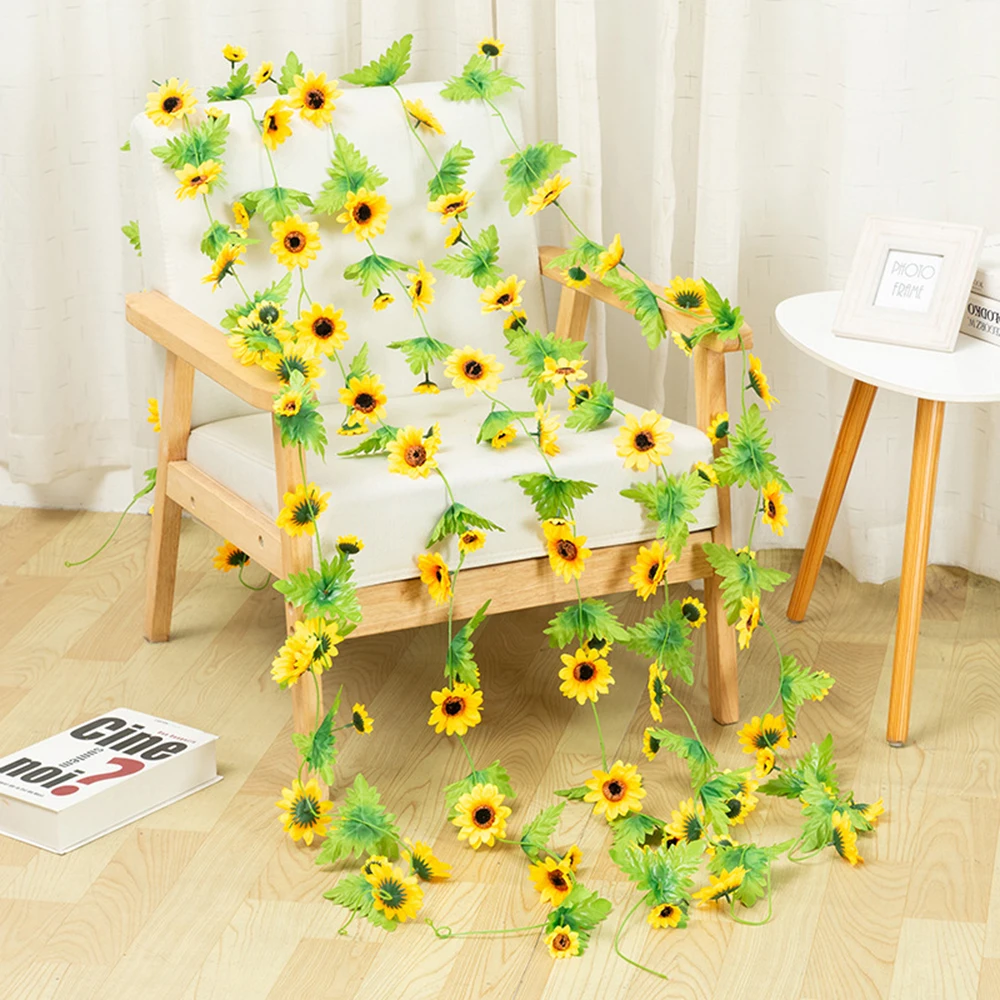 

240cm Artificial flowers Ivy Vine Sunflower Cane Plastic flower Rattan Hanging Garland Fake Plants Home Fences Garden Decor