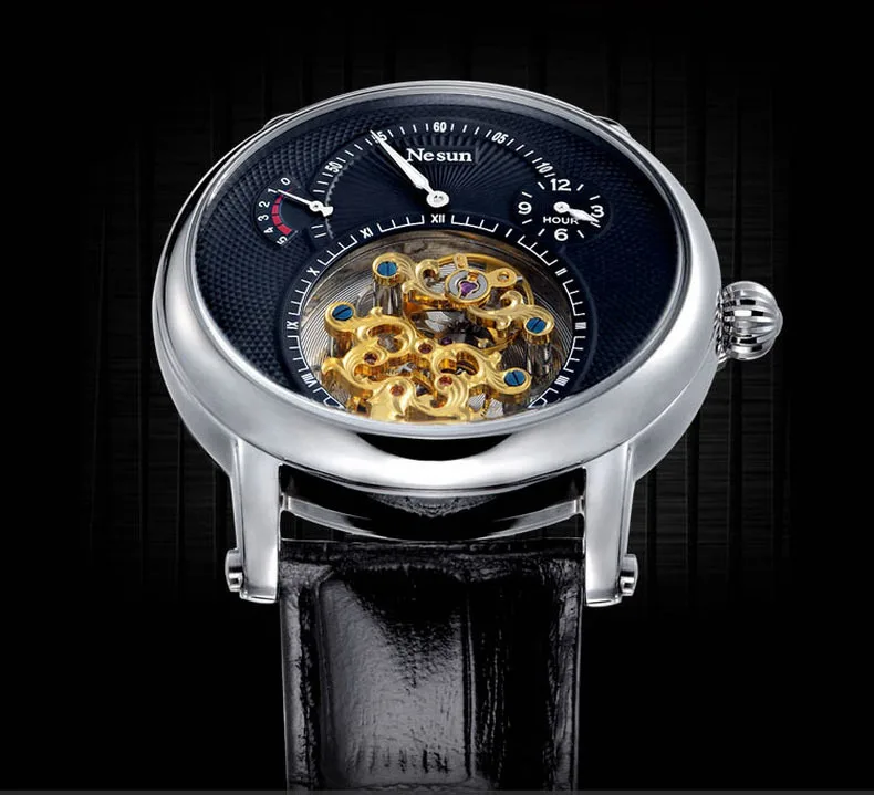 Швейцарские роскошные Брендовые Часы Nesun Hollow Tourbillon, Мужские автоматические механические часы, сапфировые водонепроницаемые часы N9081-4