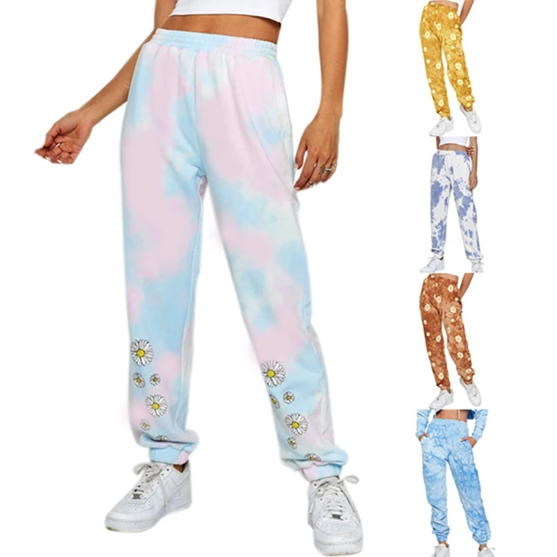 

Women's Fashion Tie-Dye Small Print Bouquet Foot Pants Trousers Sweatpants
