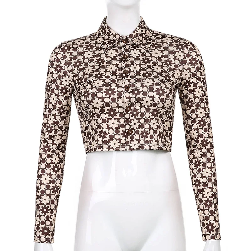 

Winter Style Fashion T-Shirt 2021 Fashion Kniited Long Sleeve Turn-down Collar Single Breasted Floral High Street Women T-Shirt