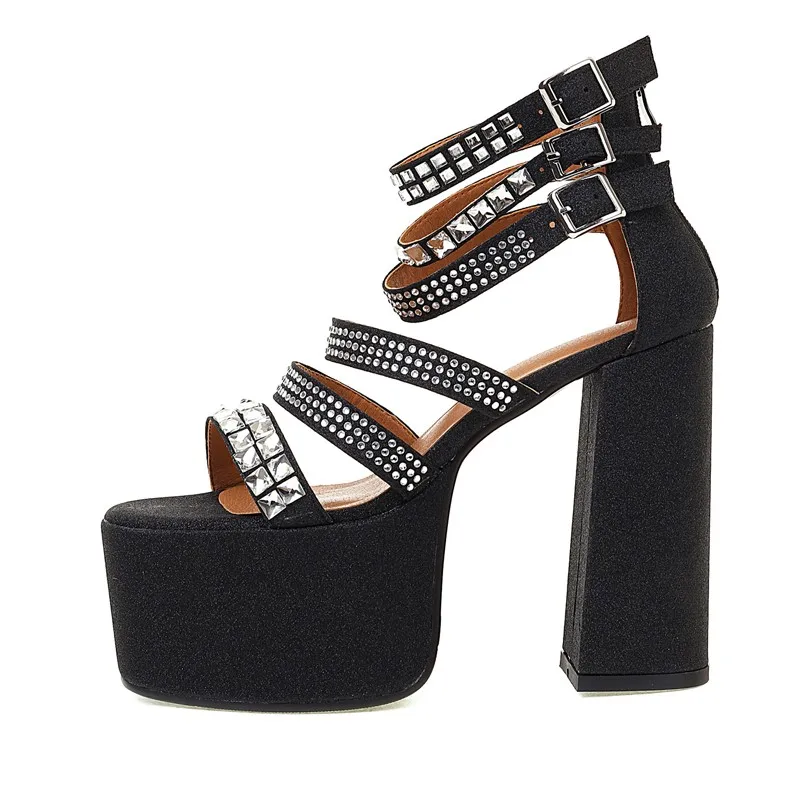 

Luxury Designer Shoes Women Open Toes Gladiator Sandals Summer High Platform Rhinestone Ankle Wrap Ladies Party Fetish Shoes New