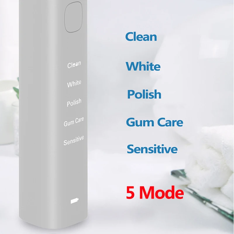 

Smart Ultrasonic Electric Toothbrush 5 Modes Rechargeable Sonic Tooth Brush AutomaticTimer IPX7 Waterproof with 2 Brush Heads