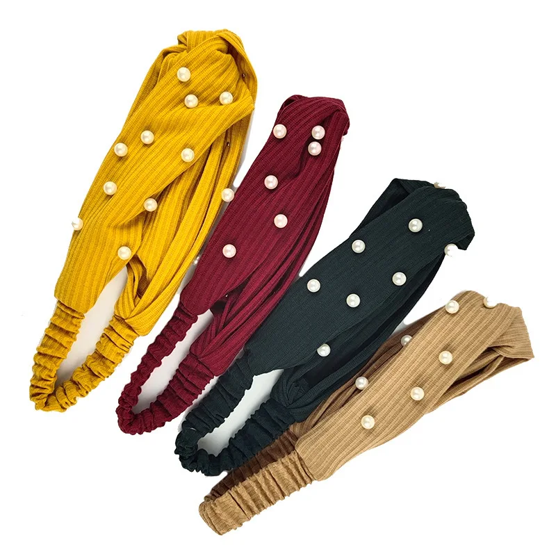 

1Pcs Headbands Elastic Hair Bands Fashion Girl Women Hair Accessories Pearl Headband Vintage Cross Turban Bandage Bandanas