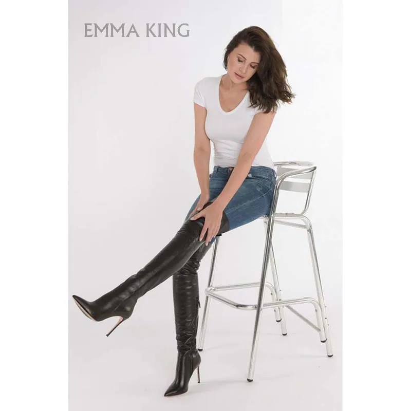 Новинка высокие сапоги трубы Женские Сапоги выше колена из искусственной кожи с